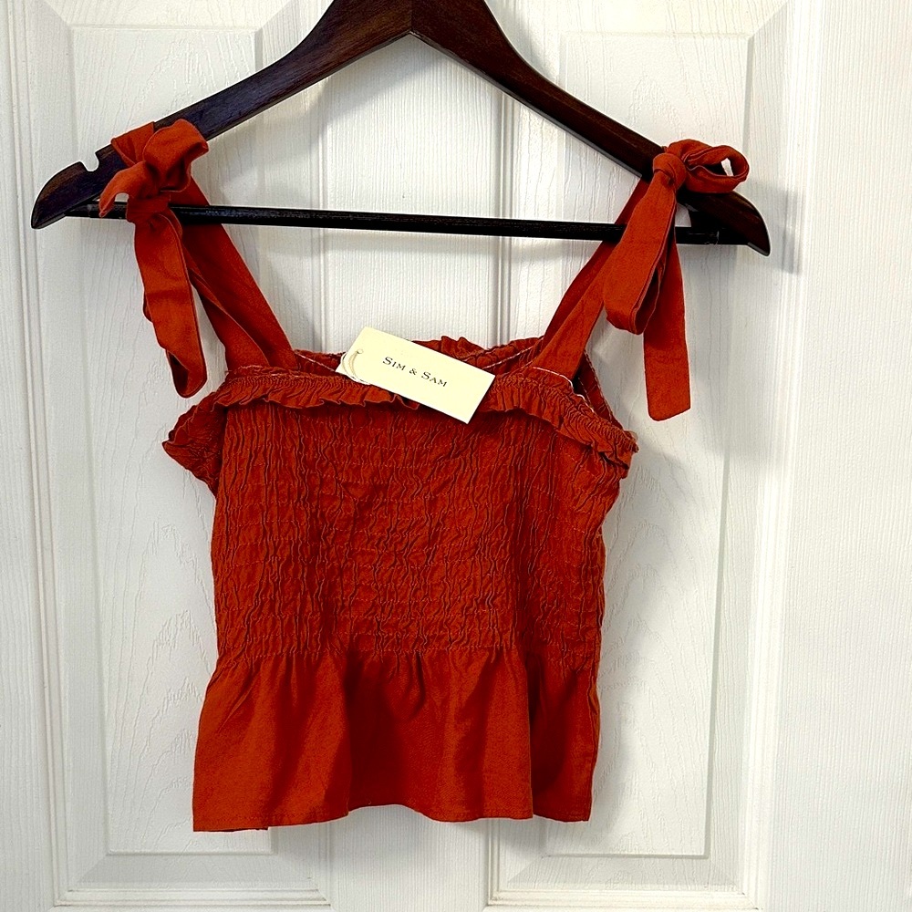 Rust Smocked Sleeveless Tank Top